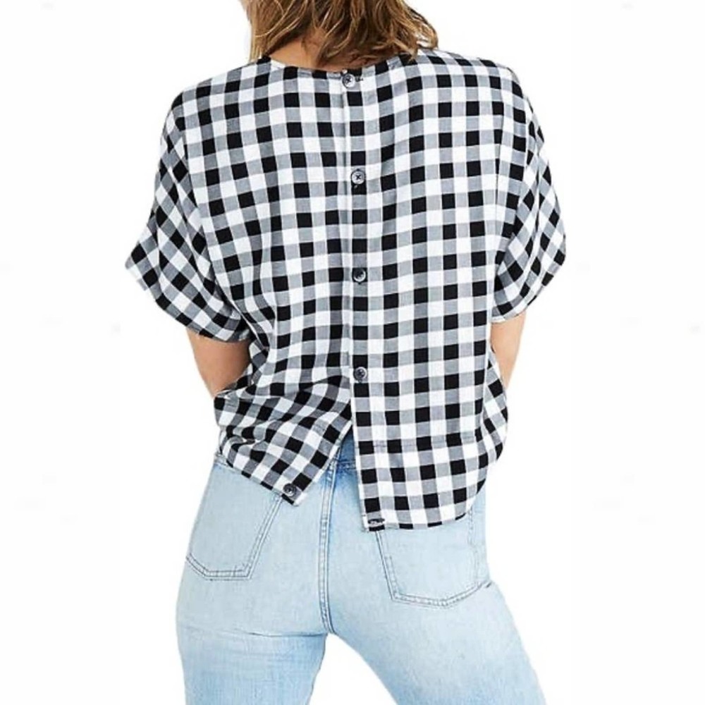 Madewell Buffalo Check Button-Back Tie-Front Tee - Picture 2 of 14